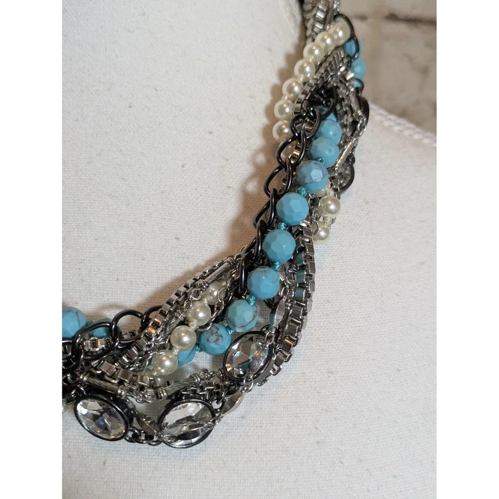 Chloe + Isabel Torsade Multi Strand Necklace In Twisted Chains Rhinestones 16
